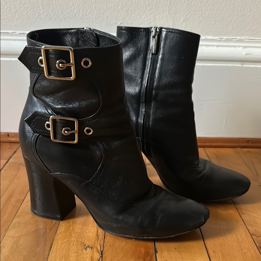 Black Leather Ankle Boots with Buckle Detail